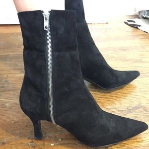 Neiman Marcus zipper black suede booties